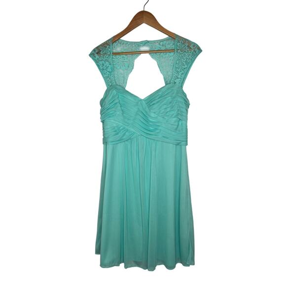 Scarlett Women's Mint Dress Lace Detail Sleeves Pleated Bridesmaid Size 16 - Picture 3 of 15